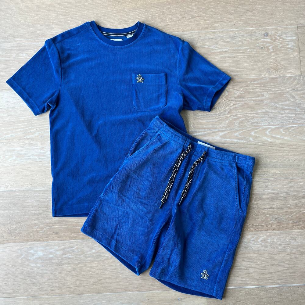 Original Penguin Men's Limoges Fine Corduroy T-Shirt & Shorts Blue Small
